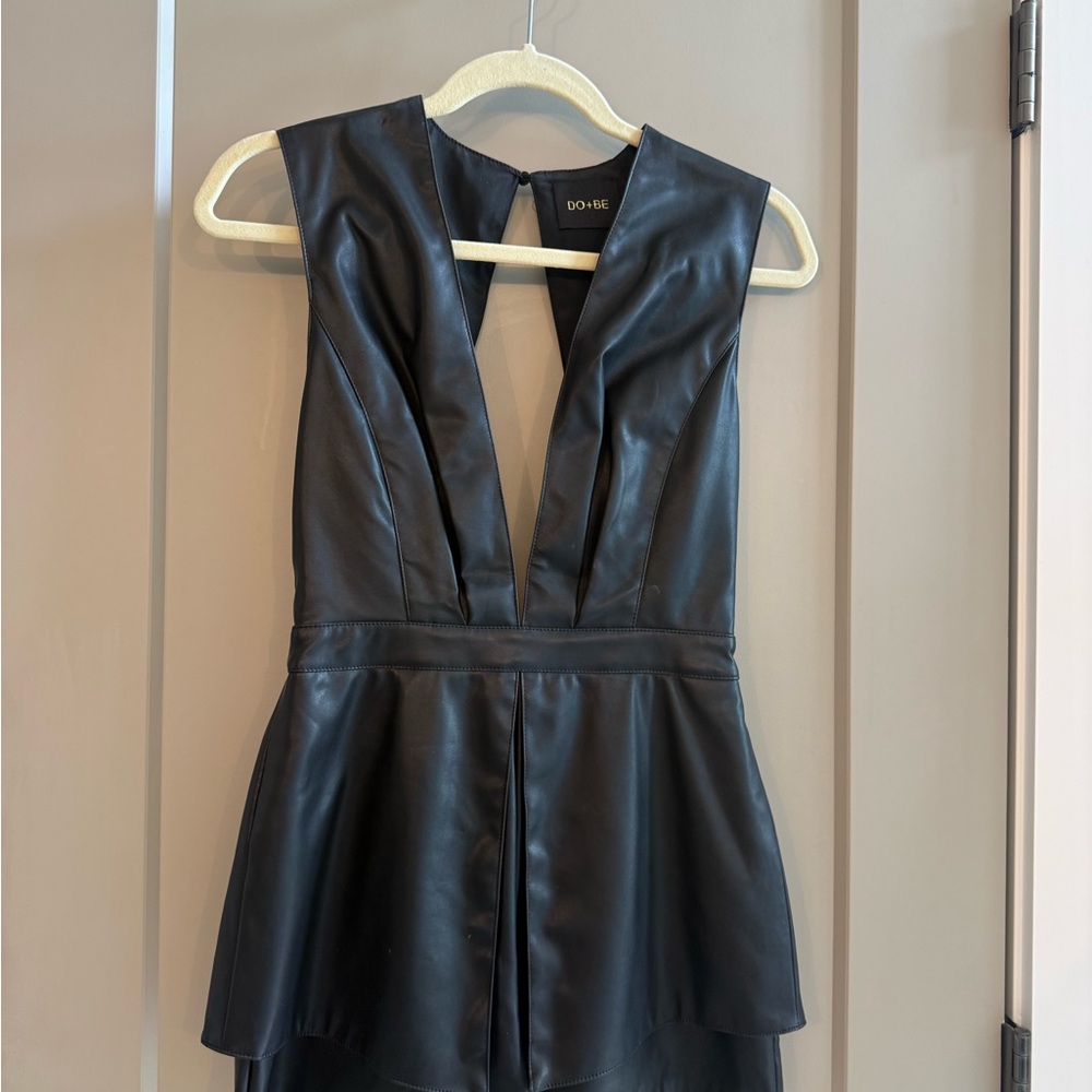 DO+BE Black Faux Leather Deep V Romper